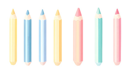 Simple pastel pencil set of icons with soft colors and clean lines isolated on a plain background