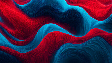 The abstract background composed of blue and red liquid wave shapes is full of artistic sense