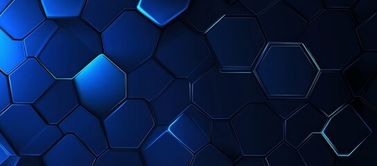 Poster - background seamless pattern with blue abstract banner with hexagon grid.