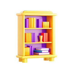 Poster - A vibrant 3D model of a bookshelf featuring various colored books and a vase. Ideal for design and interior concepts.