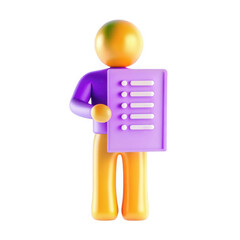 Poster - A colorful 3D character holding a checklist in purple. The figure is designed in vibrant hues with an inviting appearance, representing a friendly demeanor.