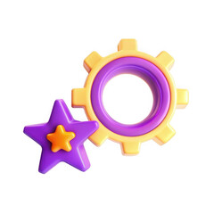 Poster - A vibrant 3D render of a gear and star toy, featuring purple and yellow colors. Ideal for children's play and education.
