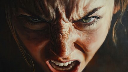 Wall Mural - Portrait of a face with intense focus and deep emotions