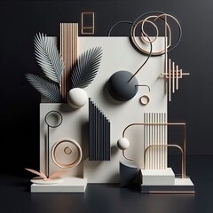 Fototapete - minimal modern and avant garde  3d on a black background design background 