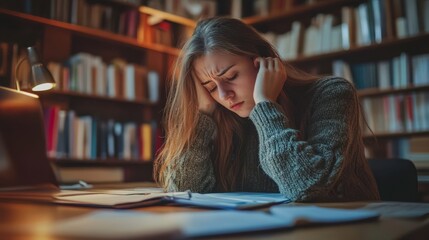 Student sitting at a desk preparing for a final exam with a concentrated look