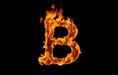 uppercase letter B in fire flames on black background hot alphabet fiery letters burning text design elements