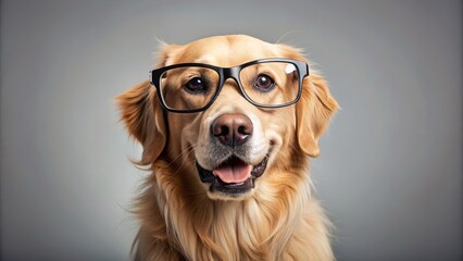 Golden retriever dog wearing stylish glasses, adorable, cute, pet, animal, canine, eyewear, accessory, fashion, trendy, hipster