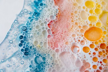 Abstract background of colorful bubbles forming a beautiful pattern on a liquid surface