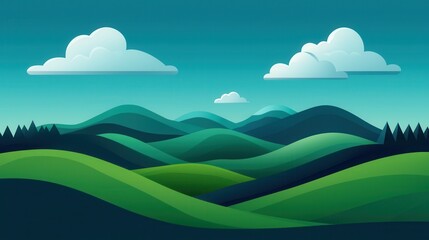 Wall Mural - Serene Landscape with Rolling Hills and Clouds Depicting Various Weather Conditions and Climate