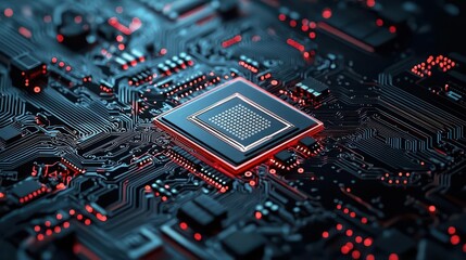 Minimal circuit board patterns, dark background with neon highlights, Tech Background, Futuristic hardware aesthetics
