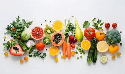 Wall Mural - vegetable and fruits photo or illustrator on white background