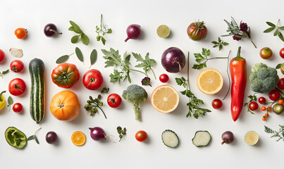 Wall Mural - vegetable and fruits photo or illustrator on white background