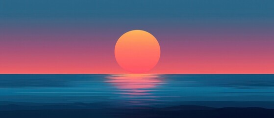 Sticker - Stunning Sunset Over Calm Ocean with Vibrant Colors Reflecting on Water - Perfect for Weather and Climate Themes