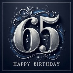 Wall Mural - Elegant 65th birthday card design with decorative elements and a starry background.