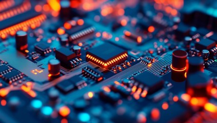 Poster - the essence of cyber technology and stock in modern electronics is highlighted in an abstract closeu