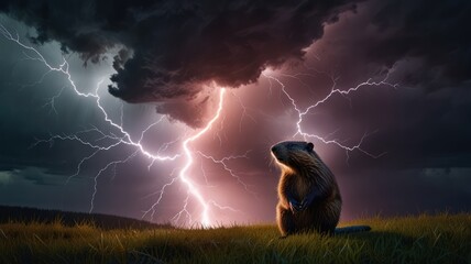 Poster - Beaver Under a Thunderstorm