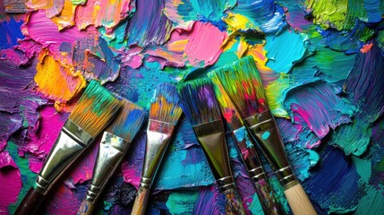Poster - bright splashes of color fill the palette, with paintbrushes poised to create bold artistic designs 