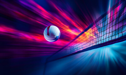 Dynamic Volleyball Action with Neon Lights and Abstract Geometric Patterns for Futuristic Sports Branding