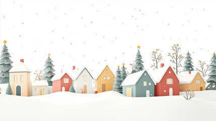 A snowy landscape with a row of colorful houses and a star on top of a tree generative AI