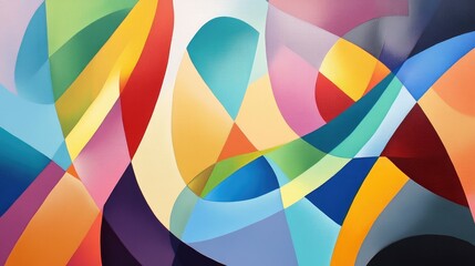 Poster - An abstract geometric landscape painting, featuring bold colors and shapes that create a sense of movement.