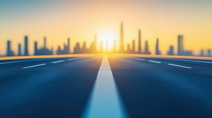 Poster - Urban Expressway at Sunrise with Skyscrapers in View