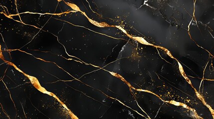 Wall Mural - Gold accents on natural black marble texture, suitable for product design.