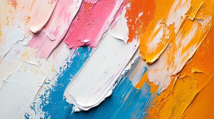 Poster - Abstract modern painting with orange, pink and white colors, soft brush strokes and texture