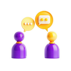 Poster - Two colorful chat icons interacting, symbolizing communication and dialogue. The figures portray inclusivity and diversity in a modern context.