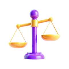 Poster - A colorful 3D scale balancing icon featuring a purple and yellow design, symbolizing justice and fairness.
