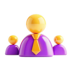 Poster - A colorful 3D render showcases abstract figures with yellow heads and purple bodies, representing a professional theme with a tie. Great for icons or avatars.