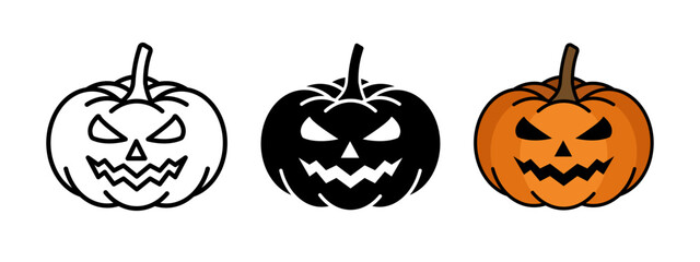 Scary pumpkin icon. Halloween evil face vector illustration. Evil pumpkin symbol. Halloween decoration cartoon sign. Pumpkin lantern pictogram.