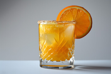 Refreshing Glass of Orange Juice with Ice and Orange Slices