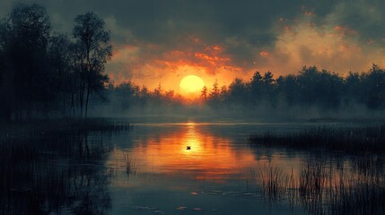 Canvas Print - Serene Sunset Over a Tranquil Lake