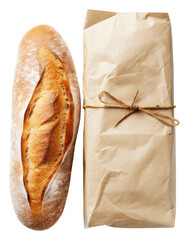 Poster - PNG  Bread packaging paper bag mockup baguette food white background.