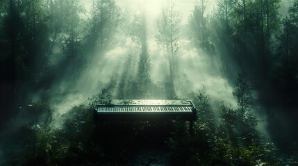 Canvas Print - Piano in a Foggy Forest: A Surreal Landscape