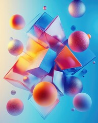 Poster - Abstract geometric shapes in vibrant colors, floating against a gradient background, creating a modern and dynamic visual experience.