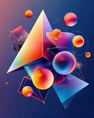 Poster - A vibrant abstract composition featuring geometric shapes and colorful spheres on a dark background, creating a modern artistic vibe.