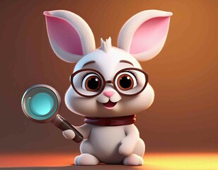 cute bunny character mascot is looking with a glass logo vector