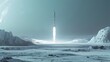 © Bussakon - Minimalist Space Rocket Launching from Desolate Ice Planet Landscape