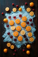 Wall Mural - Fresh fruits on table with copyspace top view fruits beautiful