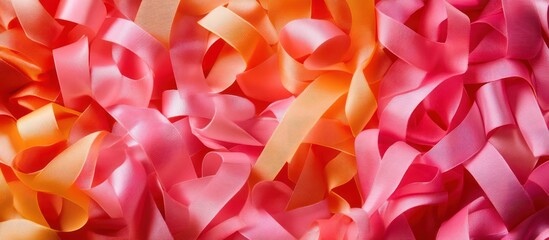 Poster - Close-up of pink and orange satin ribbons.