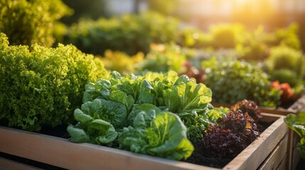 Wall Mural - A garden with many different types of plants, including lettuce and spinach