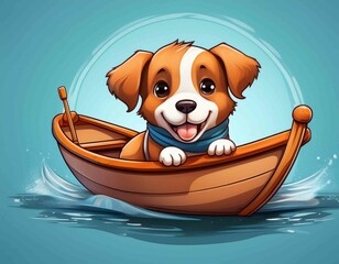 Poster - cute dog character rowing boat logo