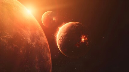 Wall Mural - dramatic binary star system orbiting alien planet with unique weather and light patterns