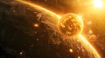 Wall Mural - dramatic binary sun system orbiting alien planet with unique weather patterns