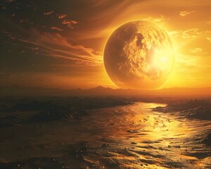 Wall Mural - twilight planet bathed in the eternal glow of a setting sun