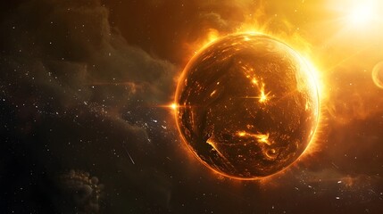 Wall Mural - fiery celestial orb radiating intense solar energy in the depths of space