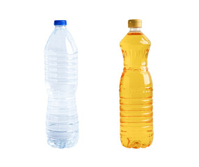 Vegetable oil  and water in bottle isolated on white background.