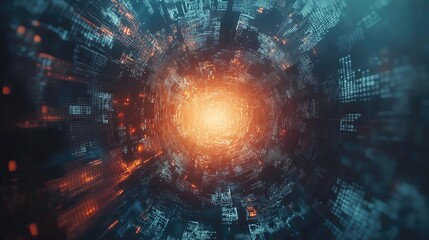 Poster - A futuristic digital tunnel featuring glowing data patterns and vibrant light effects, creating an immersive experience of technology and innovation.