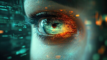 Poster - A close-up of a human eye with digital elements, symbolizing technology and connectivity in the modern era.